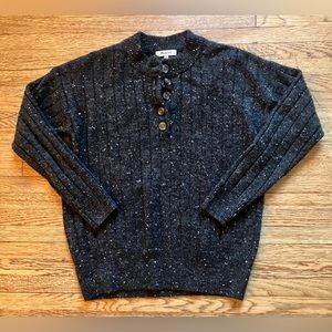 Madewell Donegal Bowden Henley Sweater in Coziest Yarn Charcoal Gray Size S